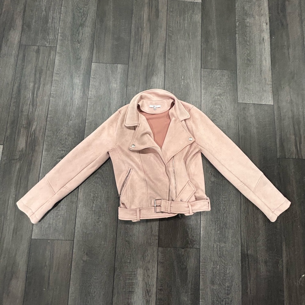 Blāshe Faux Suede Blush Moto Jacket